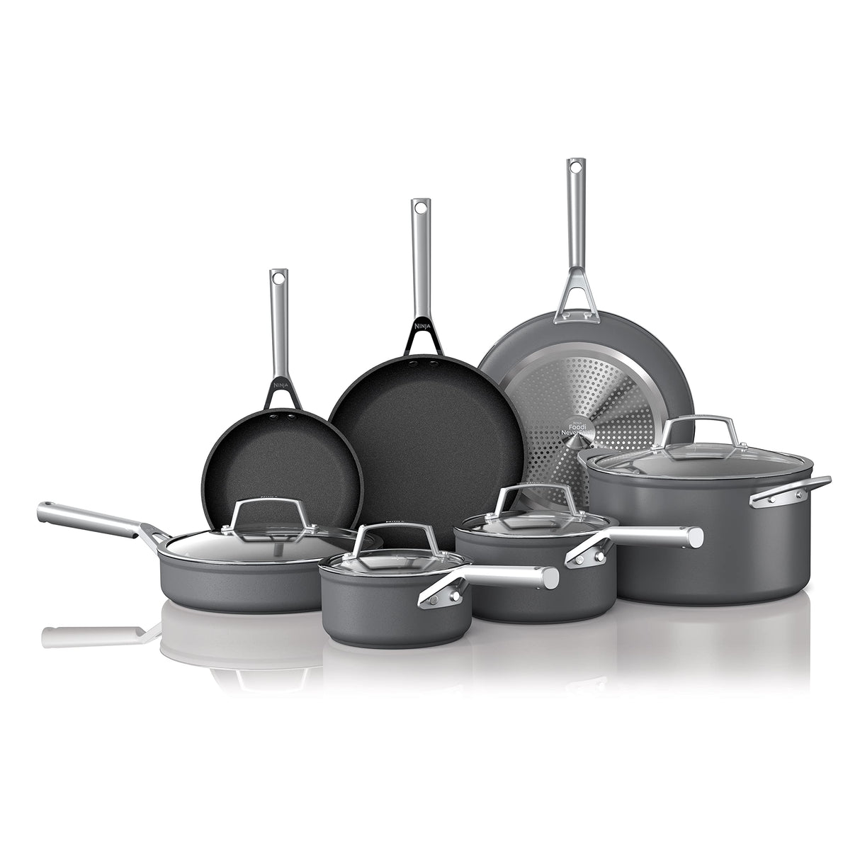 Ninja C39800 Foodi NeverStick Premium 12-Piece Cookware Set, Hard-Anodized, Nonstick, Durable & Oven Safe to 500°F, Slate Grey