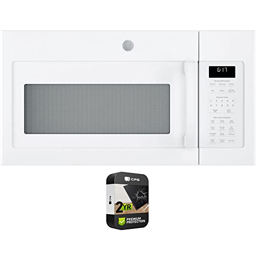 GE JVM6175DKWW 1.7 Cu. Ft. Over-the-Range Sensor Microwave Oven White Bundle with 2 YR CPS Enhanced Protection Pack