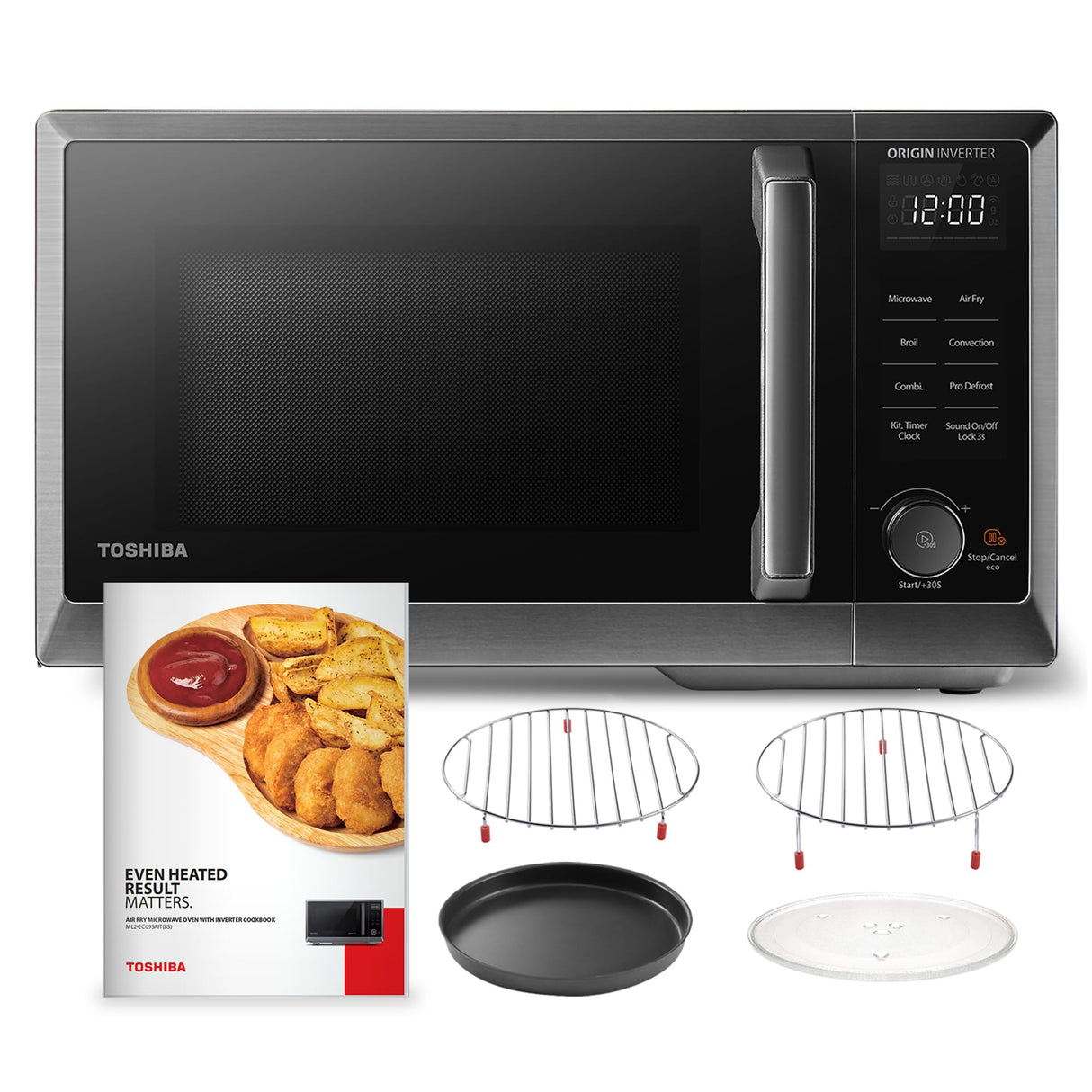 TOSHIBA 6-in-1 Inverter Countertop Microwave Oven Healthy Air Fryer Combo, MASTER Series, Broil, Convection, Speedy Combi, Even Defrost 11.3'' Turntable Sound On/Off, 27 Auto Menu