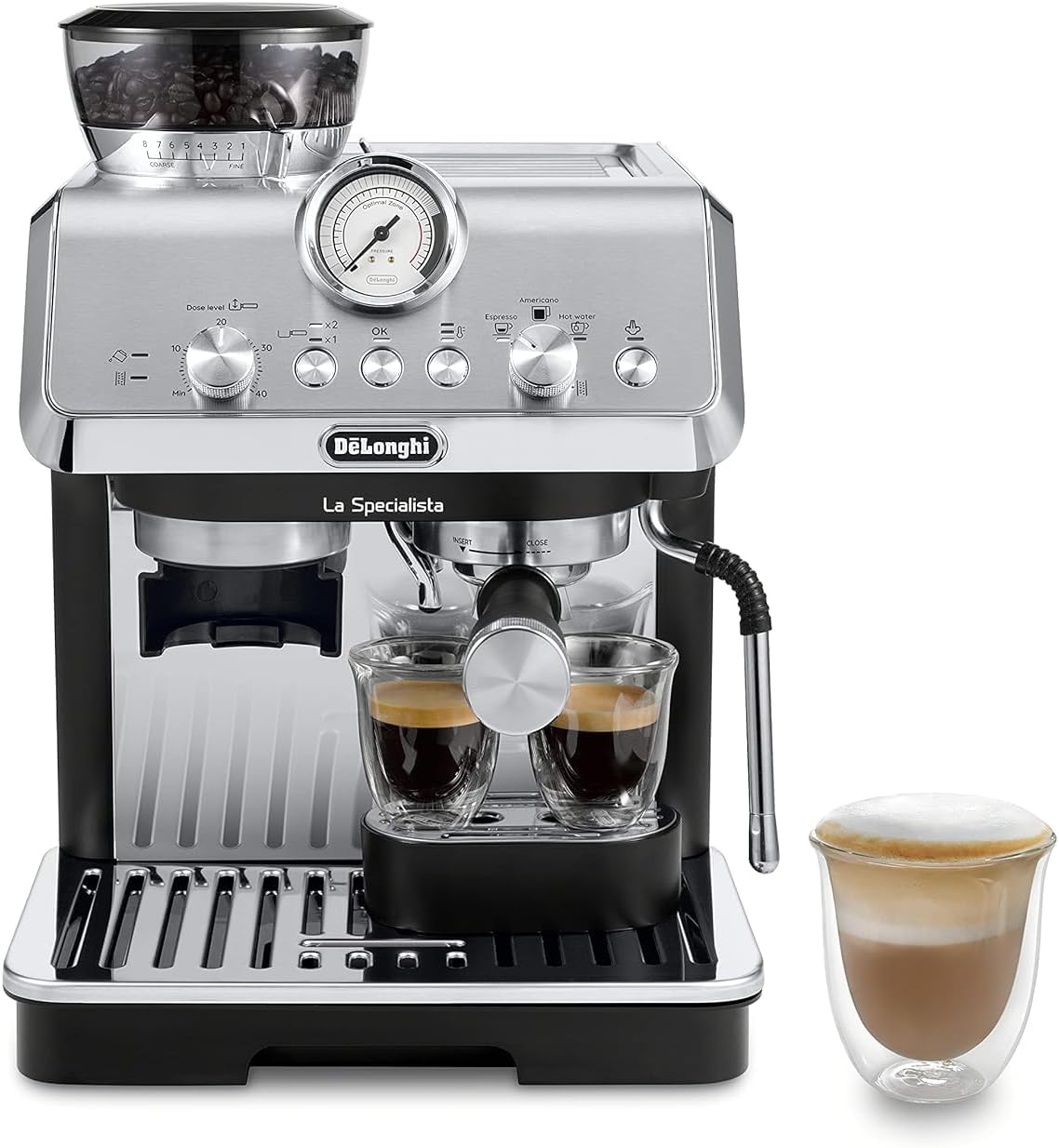 De’Longhi La Specialista Arte EC9155MB, Espresso Machine with Grinder, Bean to Cup Coffee & Cappuccino Maker with Professional Steamer, My Latte Art Milk Frother,Barista SS Kit Included, 1450W, Metal